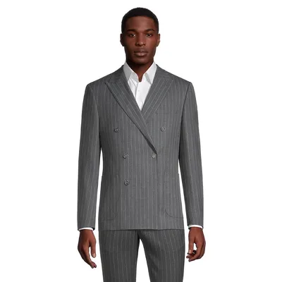 Slim-Fit Pinstriped Double-Breasted Suit Jacket