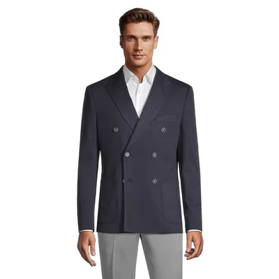 Slim-Fit 4-Way Stretch Double-Breasted Suit Jacket