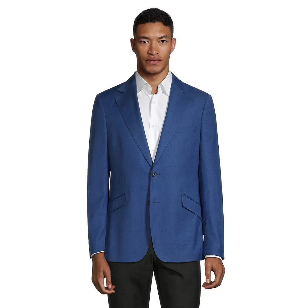 Navy slim fit textured suit jacket