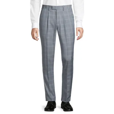 Slim Tapered Pleated Plaid Suit Pants