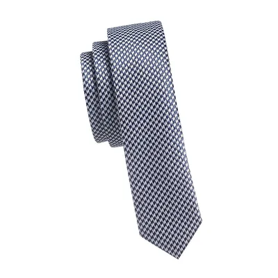 Skinny-Cut Geometric Houndstooth Tie
