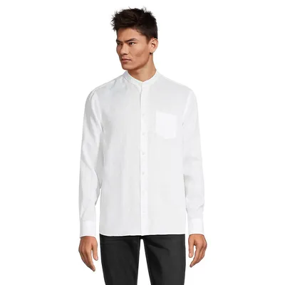 Stand-Colllar Linen Shirt