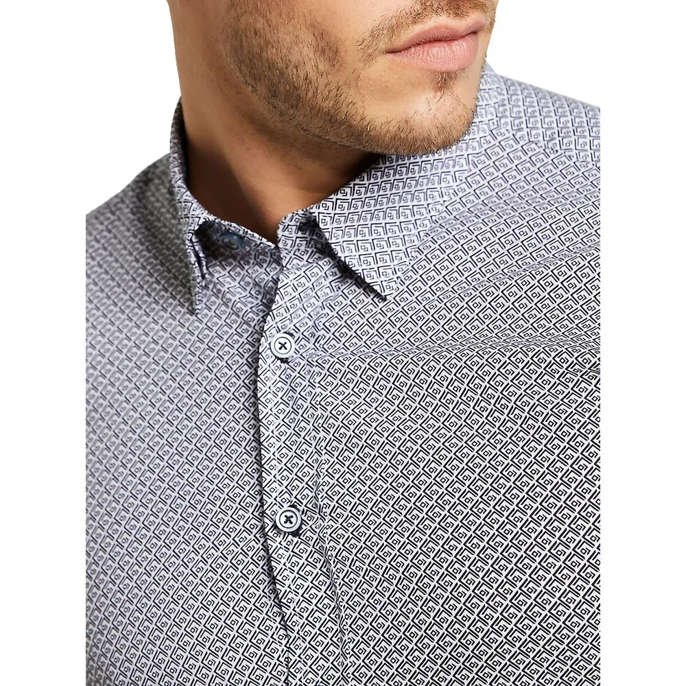 Slim-Fit Flexcity Geo-Print Cotton Shirt