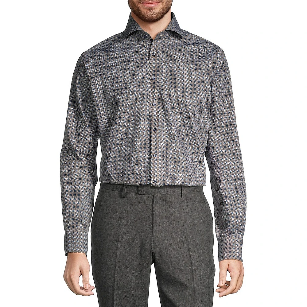 Slim-Fit Medallion Motif Dress Shirt