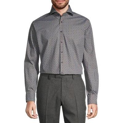 Slim-Fit Medallion Motif Dress Shirt