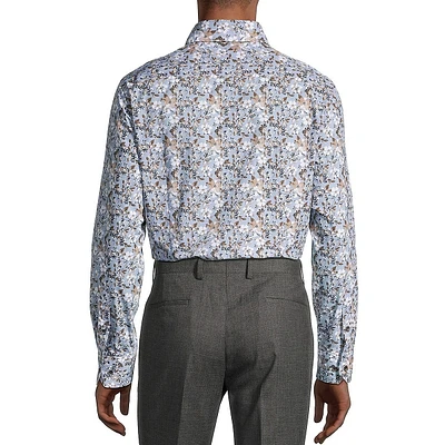 Chemise habillée à fleurs à col coupé et coupe ajustée