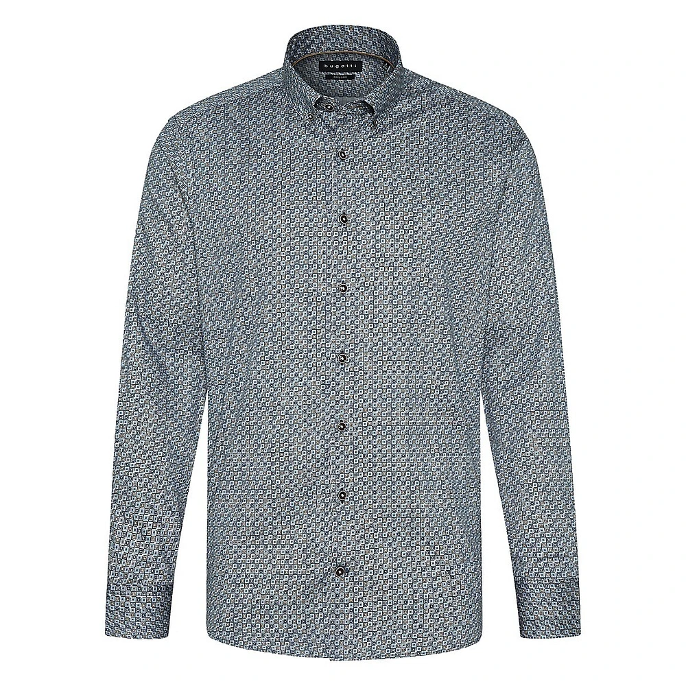 Modern-Fit Geo-Print Twill Button-Down Shirt