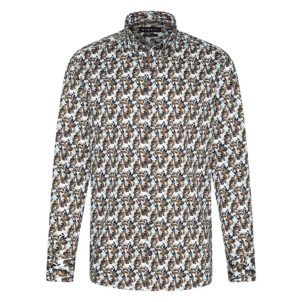 Abstract Floral Twill Button-Down Shirt