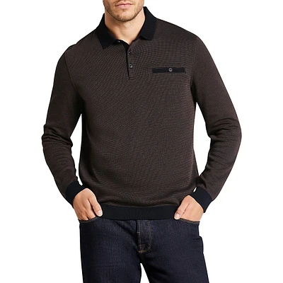 Long-Sleeve Contrast Polo Shirt