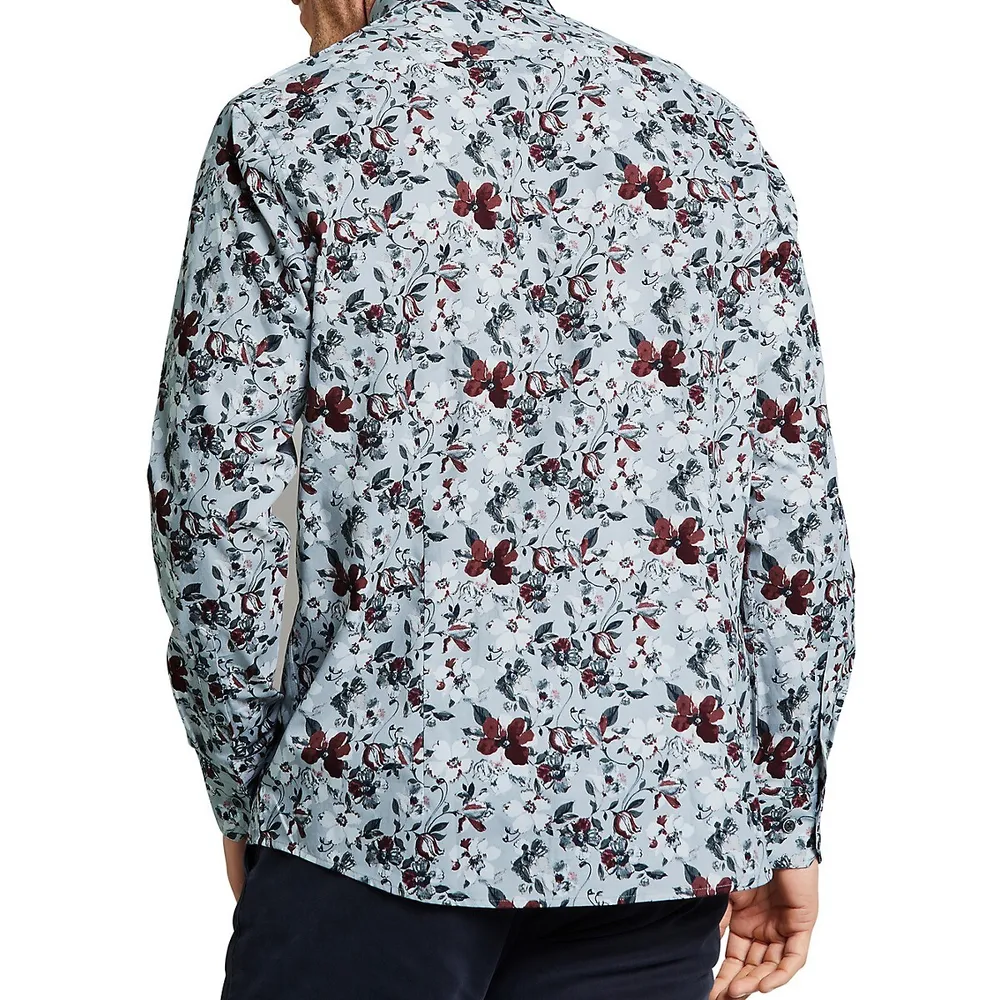 Modern-Fit Printed Peach Twill Shirt