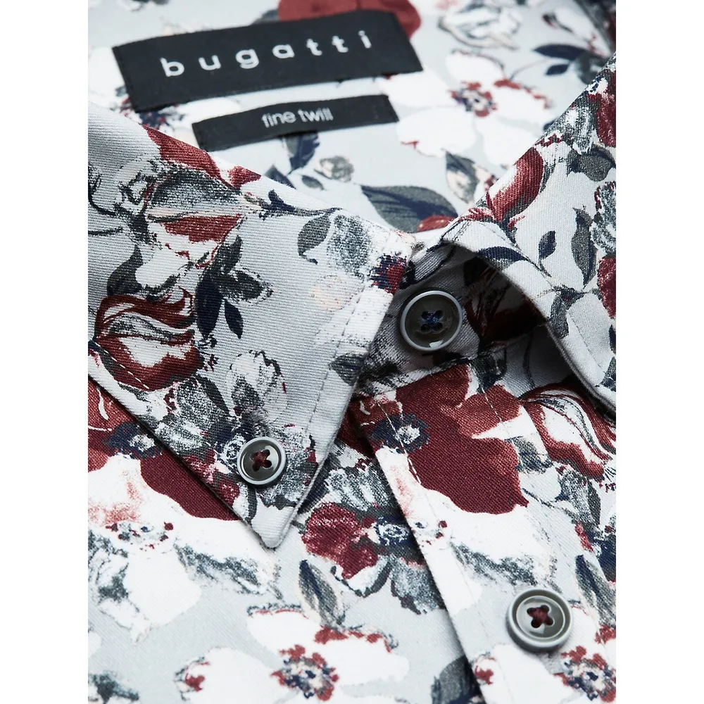 Modern-Fit Printed Peach Twill Shirt