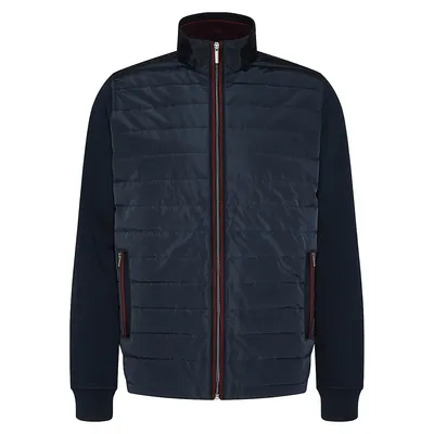 Quilted-Front Zippered Fleece Jacket