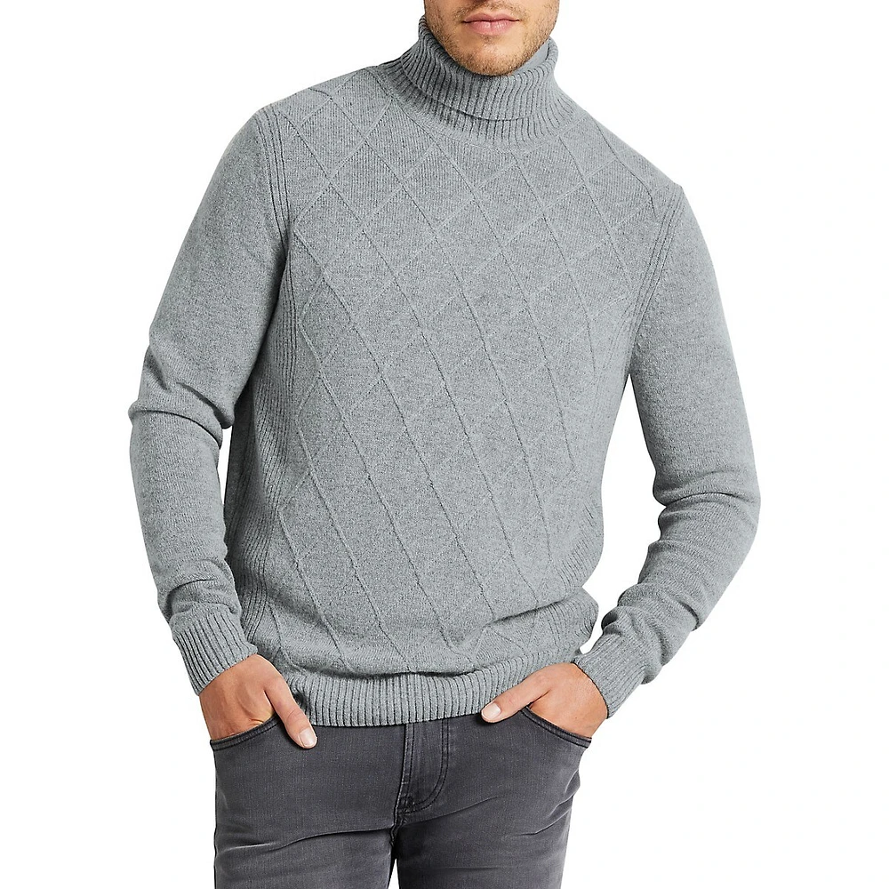 Wool-Blend Diamond-Front Turtleneck Sweater