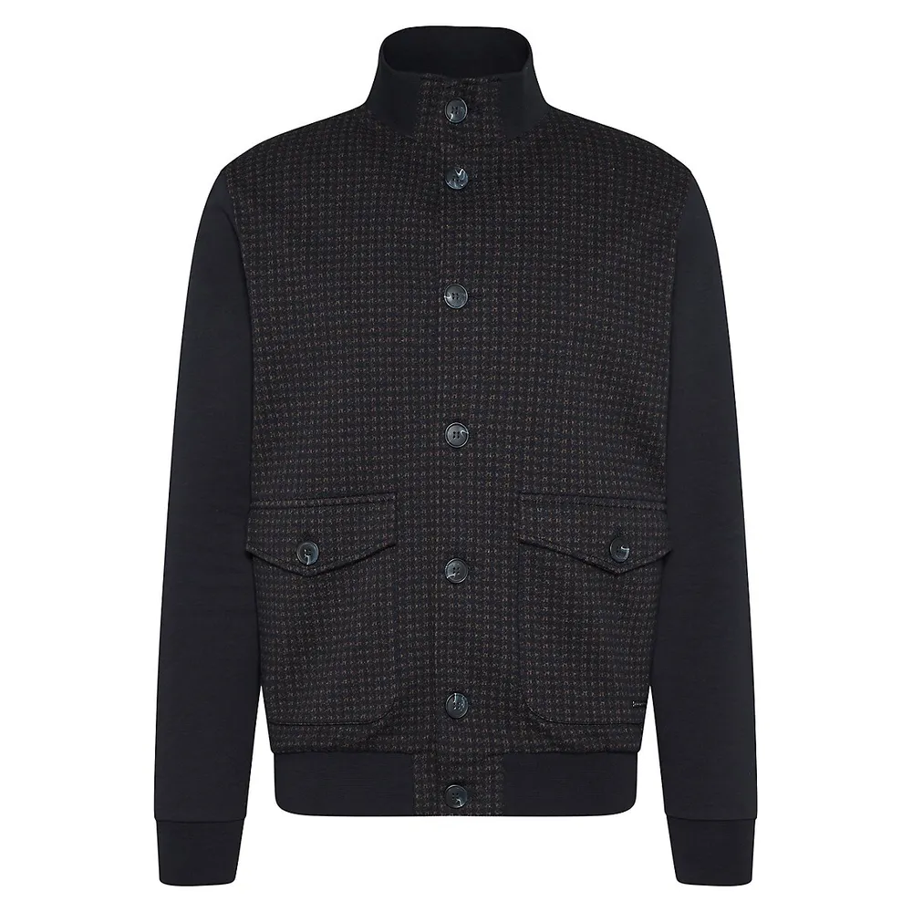 Button-Front Jacquard Sweater Jacket