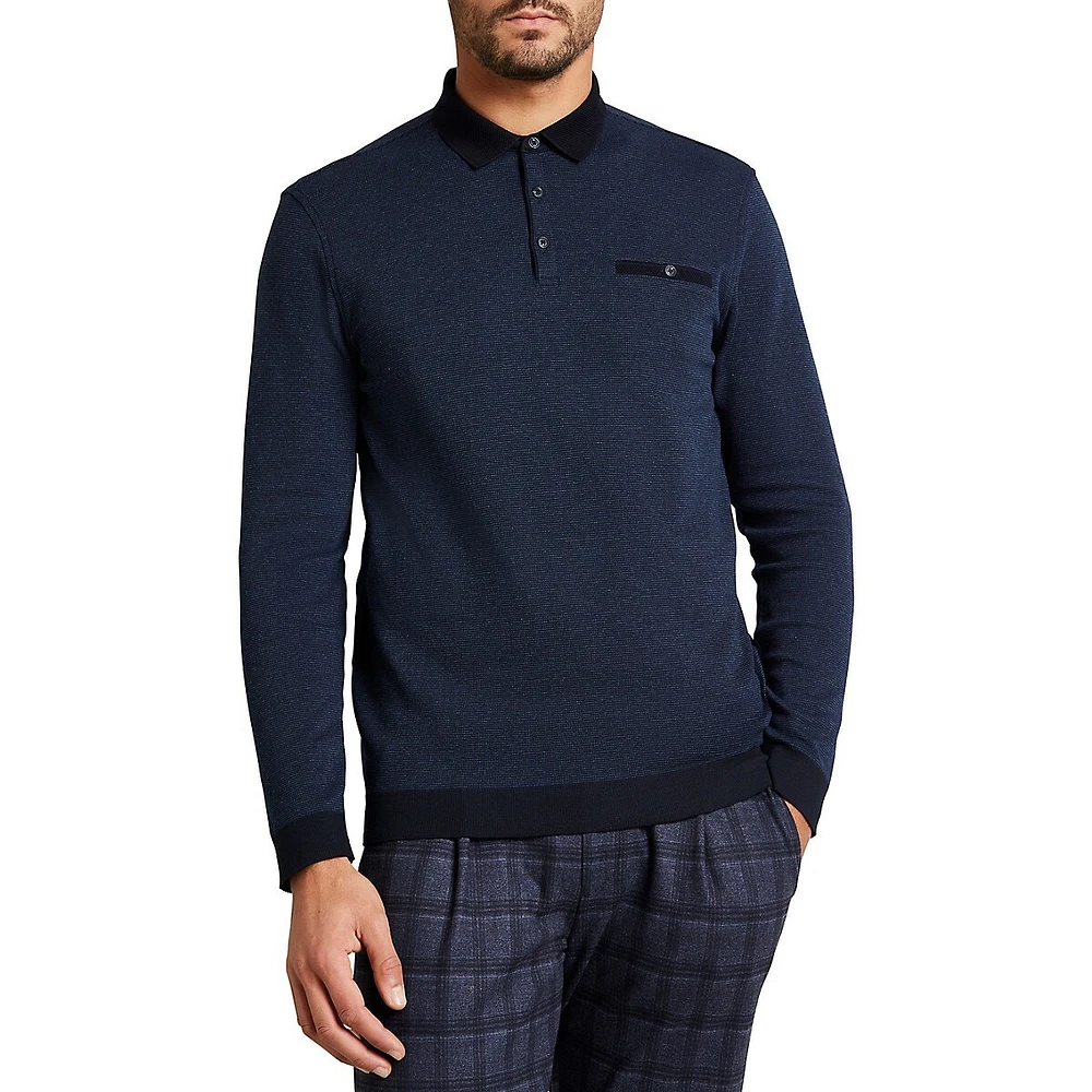Pocket Long-Sleeve Polo Pullover