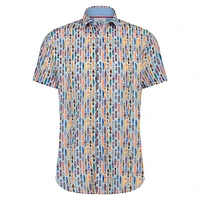 Surfboard-Print Modern-Fit Short-Sleeve Shirt