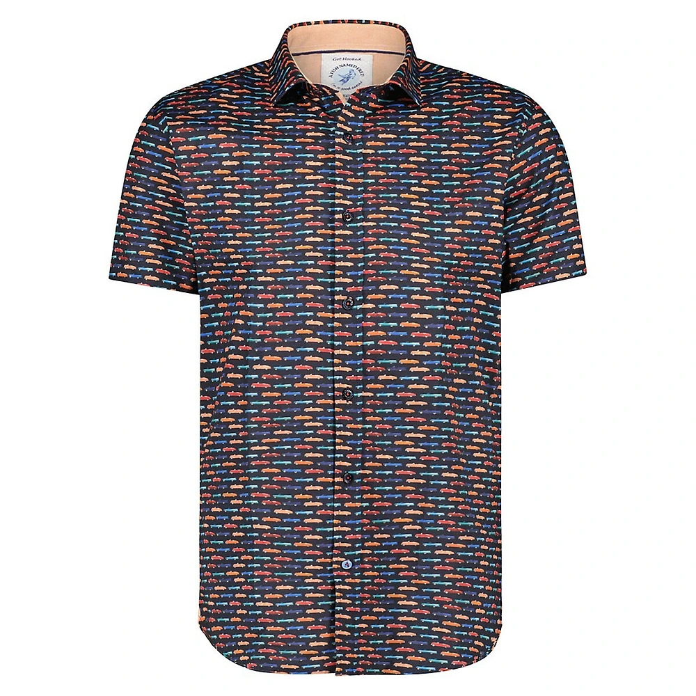 Modern-Fit Cadillac-Print Short-Sleeve Shirt