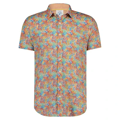 Coral-Print Modern-Fit Short-Sleeve Shirt