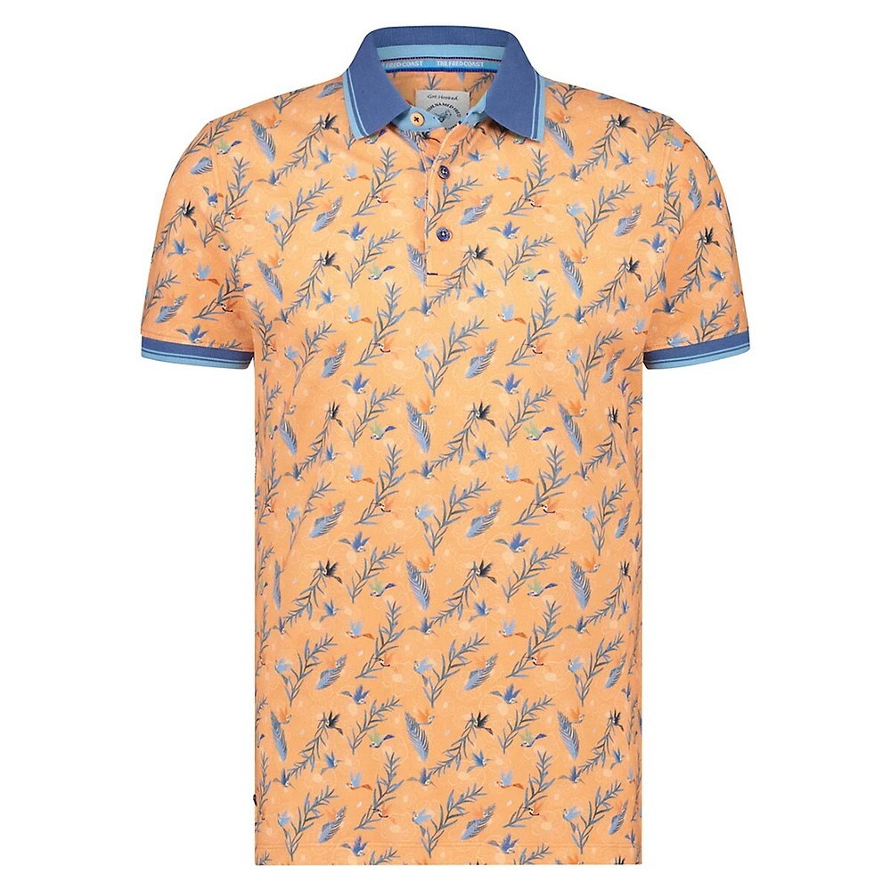 Hummingbird Floral-Print Stretch-Organic Cotton Polo Shirt