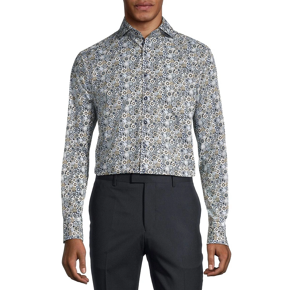 Slim-Fit Cutaway-Collar Floral Dress Shirt