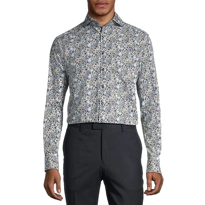 Slim-Fit Cutaway-Collar Floral Dress Shirt