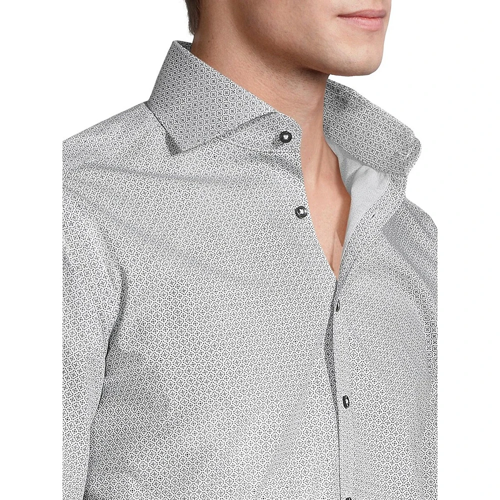 Slim-Fit Cutaway-Collar Geo-Print Dress Shirt