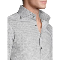 Slim-Fit Cutaway-Collar Geo-Print Dress Shirt