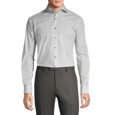 Slim-Fit Cutaway-Collar Geo-Print Dress Shirt