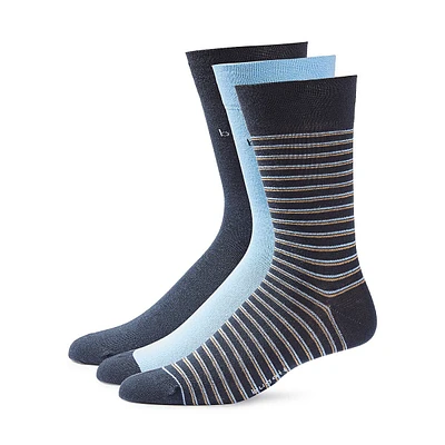 Men's 3-Pair Mixed Solids & Striped Crew Socks Pack