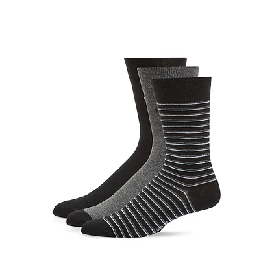 Men's 3-Pair Mixed Solids & Striped Crew Socks Pack