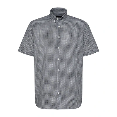 Printed Short-Sleeve Soft-Wash Slub Cotton Shirt