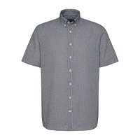 Printed Short-Sleeve Soft-Wash Slub Cotton Shirt