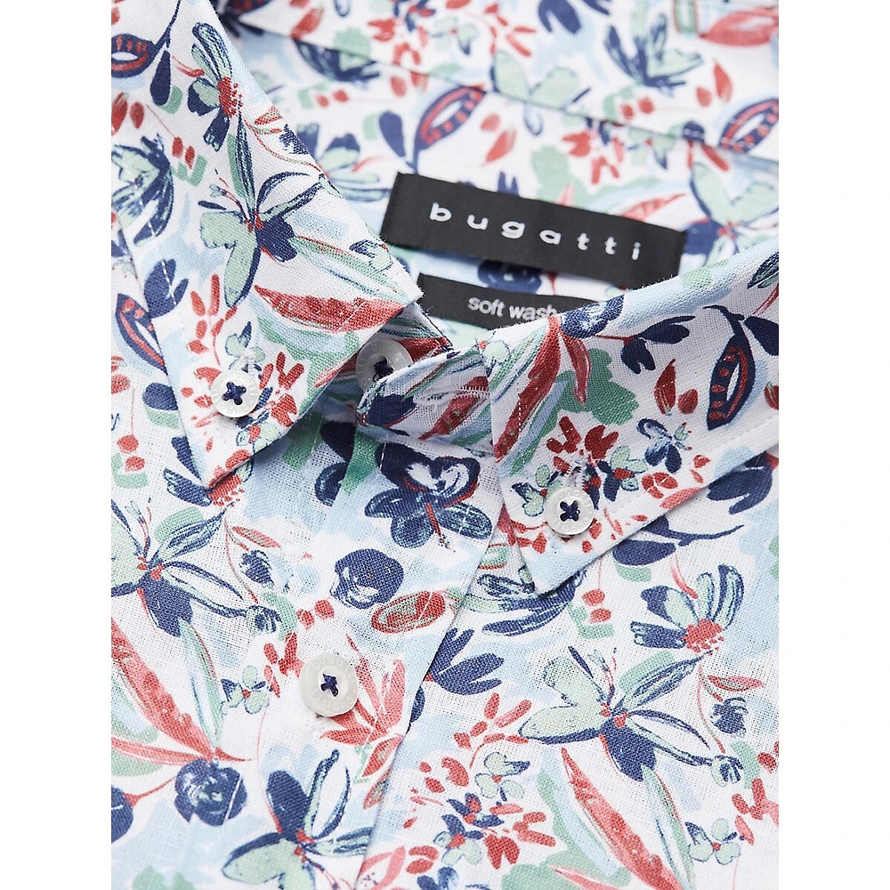 Printed Short-Sleeve Soft-Wash Cotton Shirt