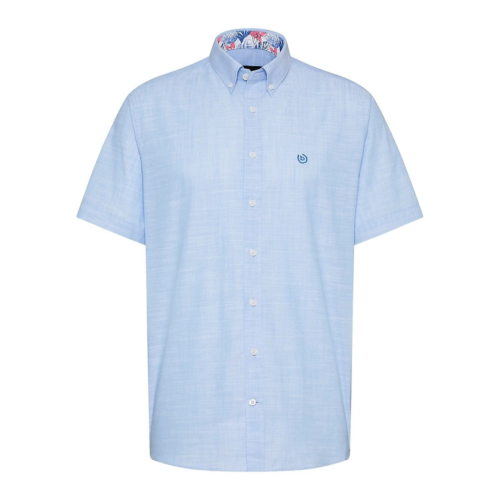 Soft Wash Slub Short-Sleeve Trimmed Shirt