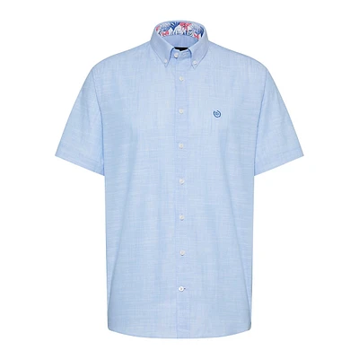 Soft Wash Slub Short-Sleeve Trimmed Shirt