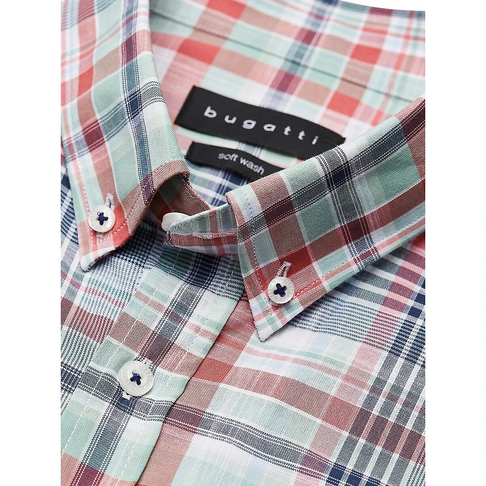 Soft Wash Slub Short-Sleeve Plaid Shirt