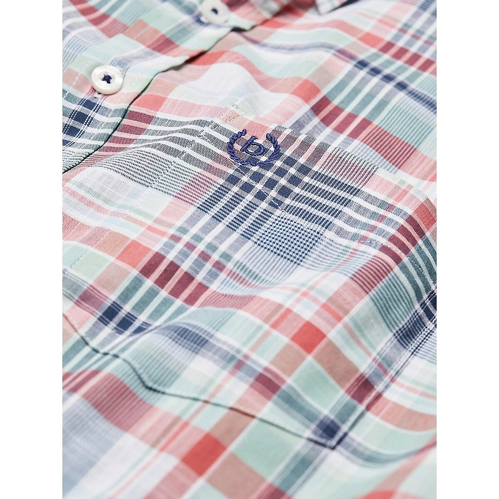 Soft Wash Slub Short-Sleeve Plaid Shirt