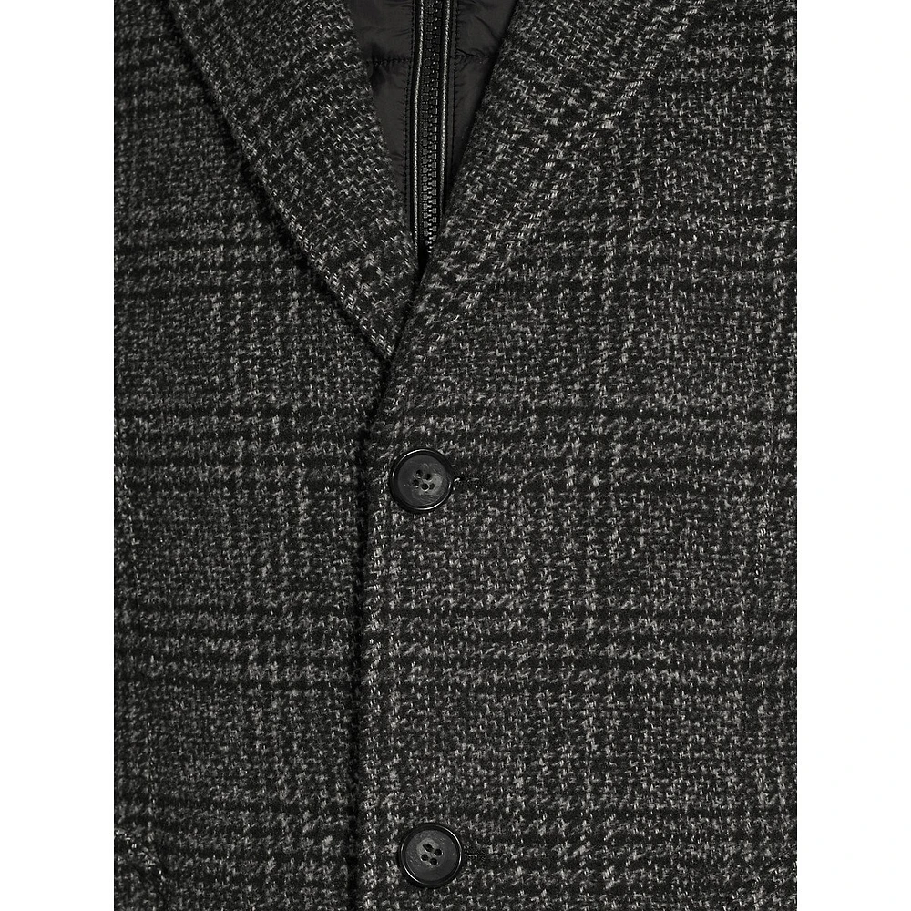 Slim-Fit Wool-Blend Plaid Gilet Coat