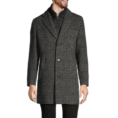 Slim-Fit Wool-Blend Plaid Gilet Coat