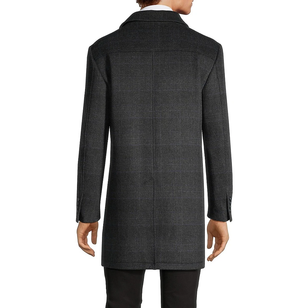 Modern-Classic Fit Wool-Blend Plaid Melton Coat