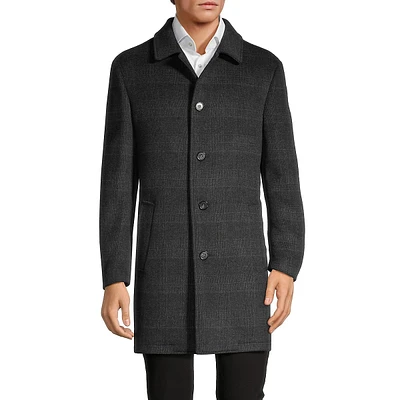 Modern-Classic Fit Wool-Blend Plaid Melton Coat