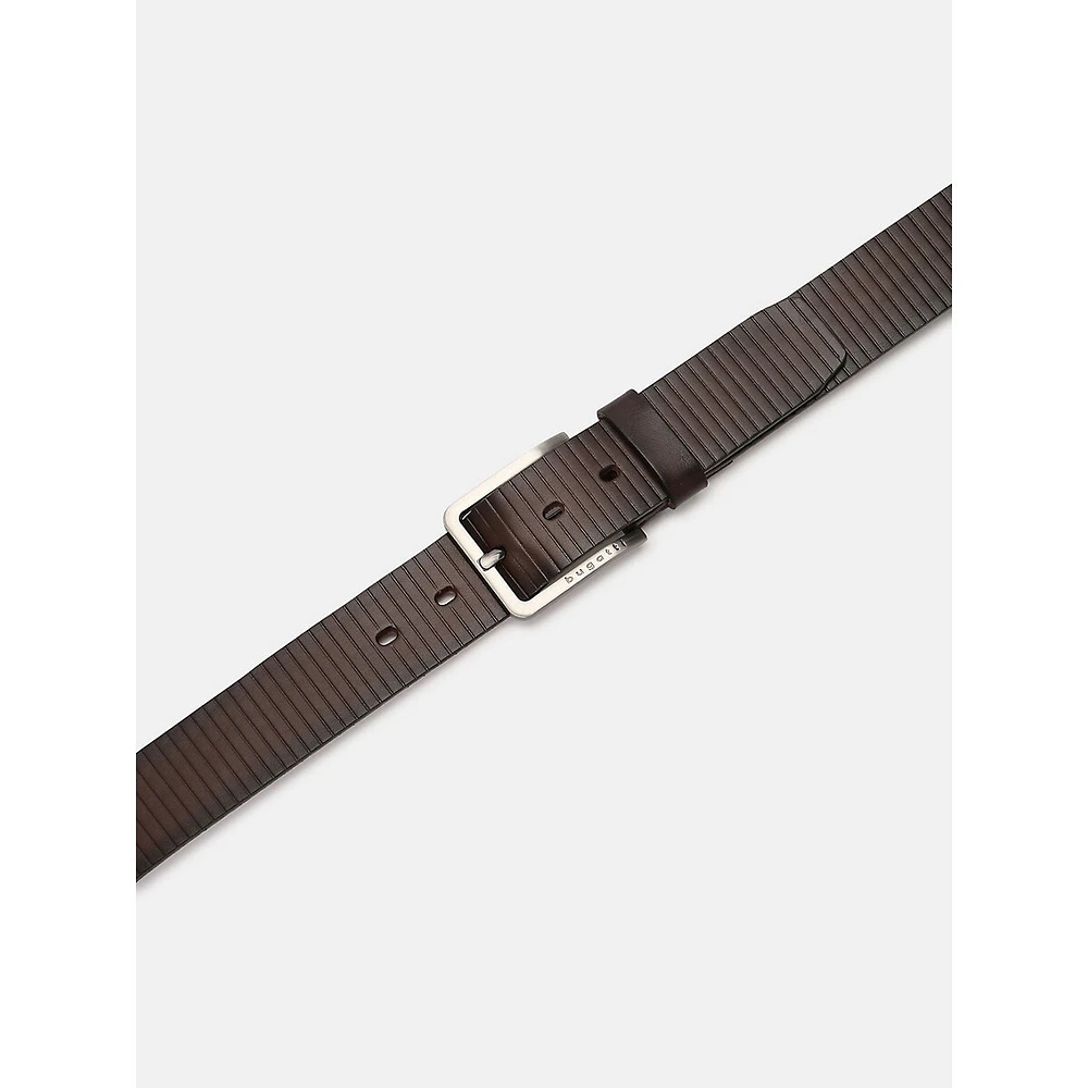 Groove-Textured Leather Belt