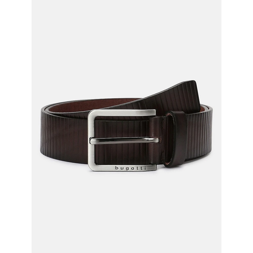 Groove-Textured Leather Belt