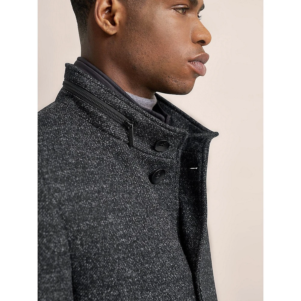 Wool-Blend Car Coat With Zip-Out Bib