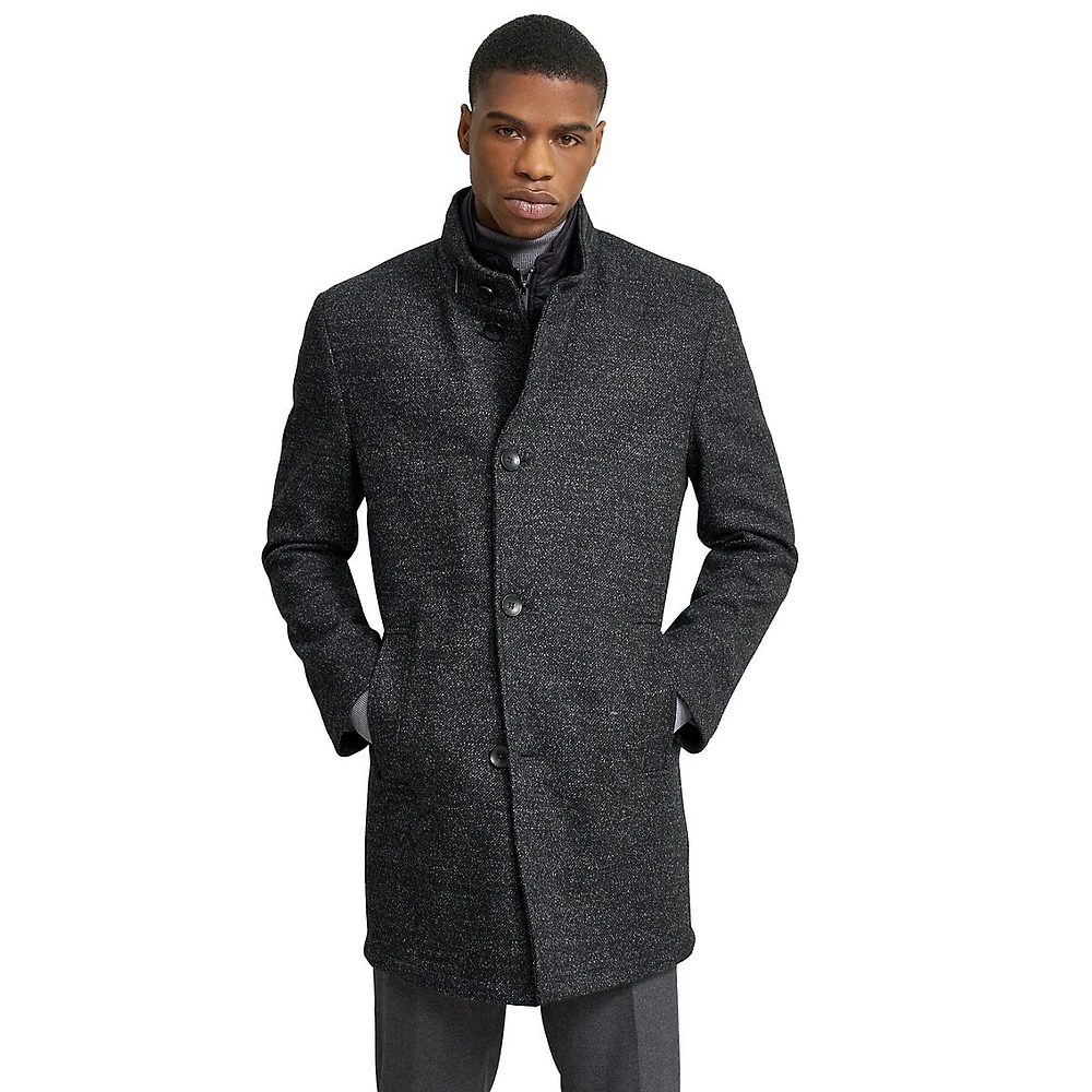 Wool-Blend Car Coat With Zip-Out Bib