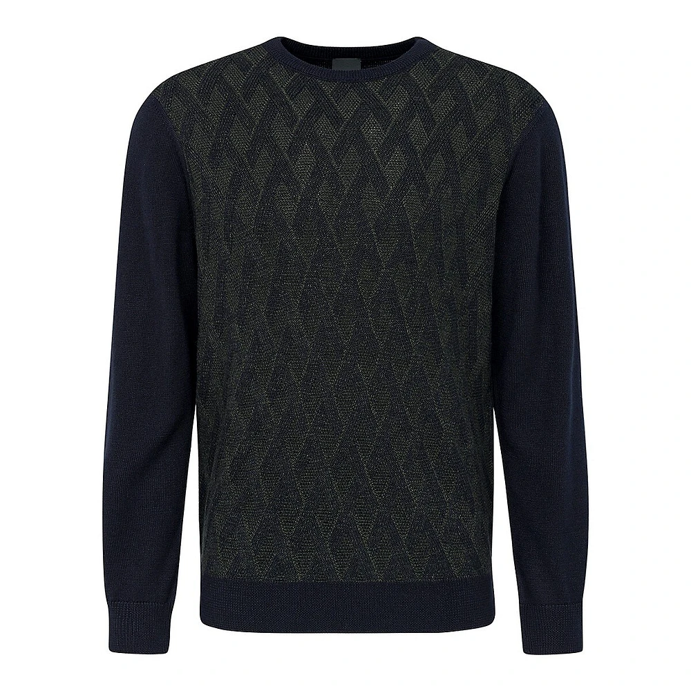 Lattice-Knit Crewneck Sweater