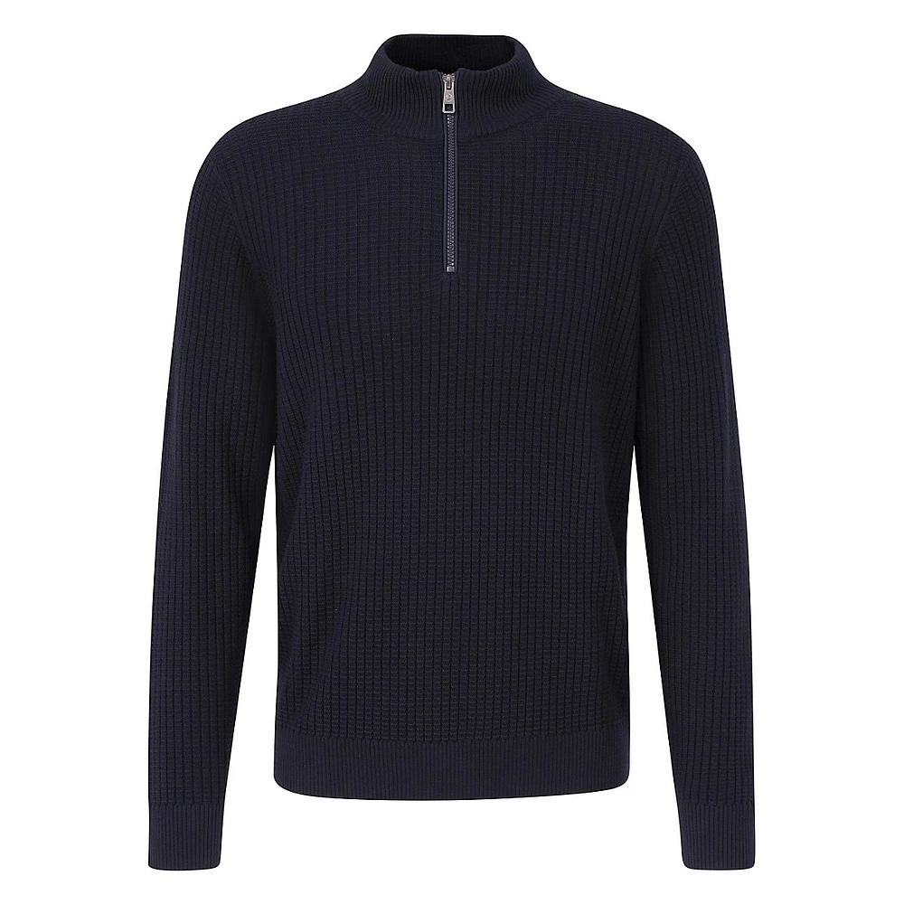 Mockneck Quarter-Zip Ribbed Sweater