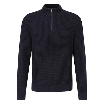 Mockneck Quarter-Zip Ribbed Sweater