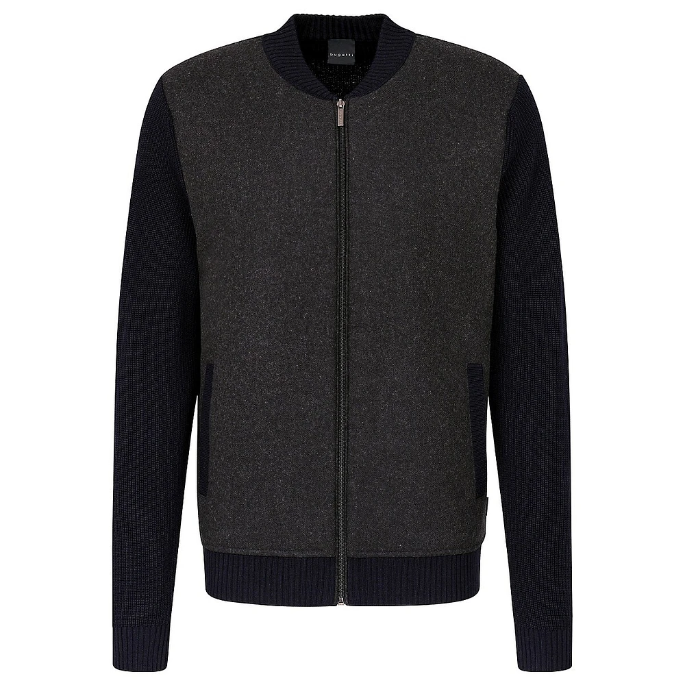 Wool-Blend Full-Zip Bomber Sweater