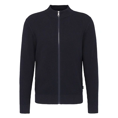 Ribbed Full-Zip Mockneck Sweater